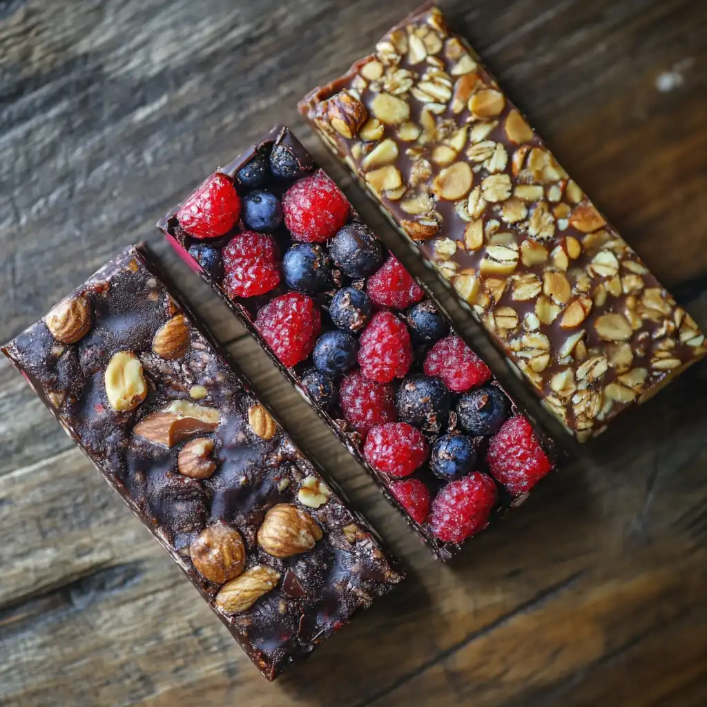 Close-up of a protein bar with nuts and seeds