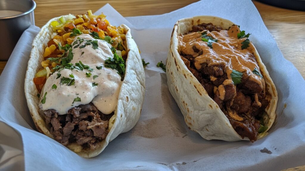 California burrito and a carne asada burrito. Ingredient