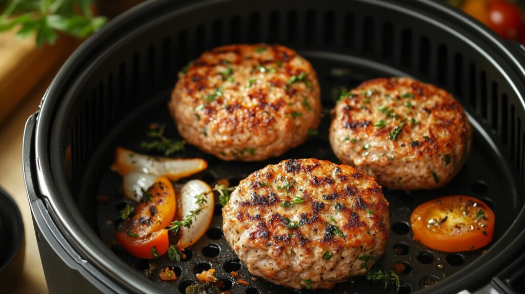 How long and at what temperature to air fry a frozen turkey burger
