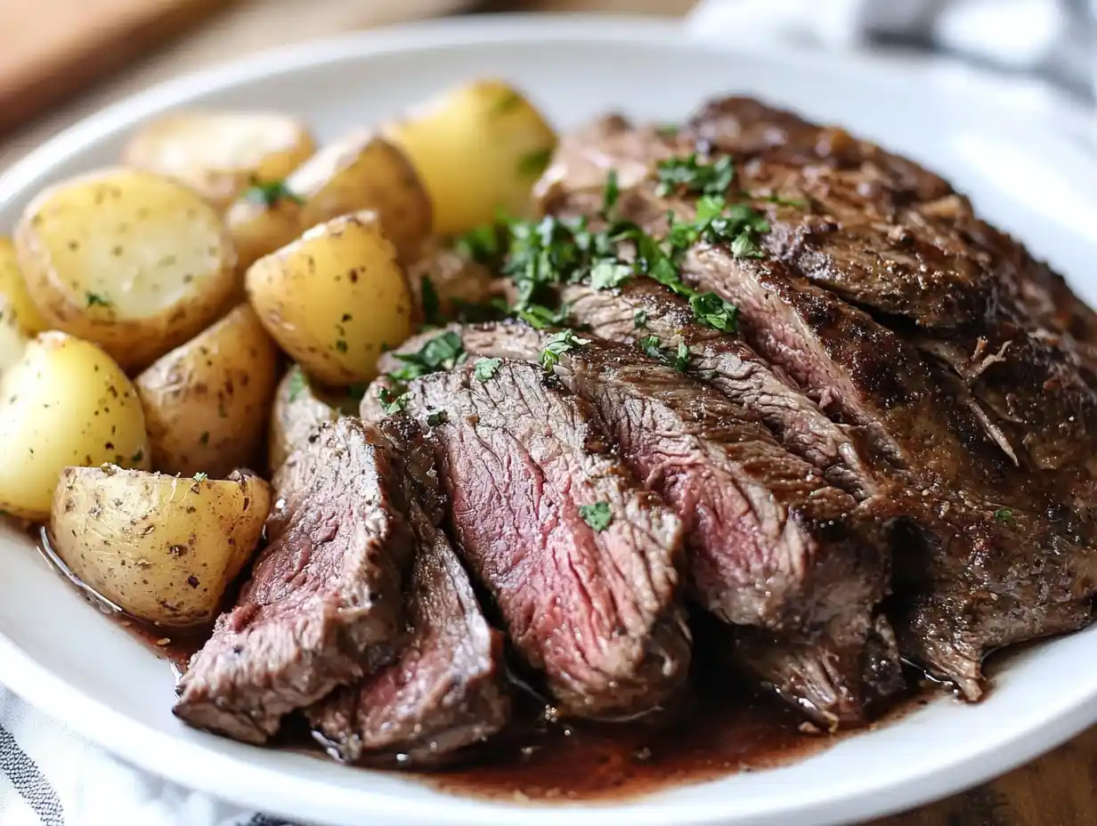 Slow cooker flank steak and potatoes