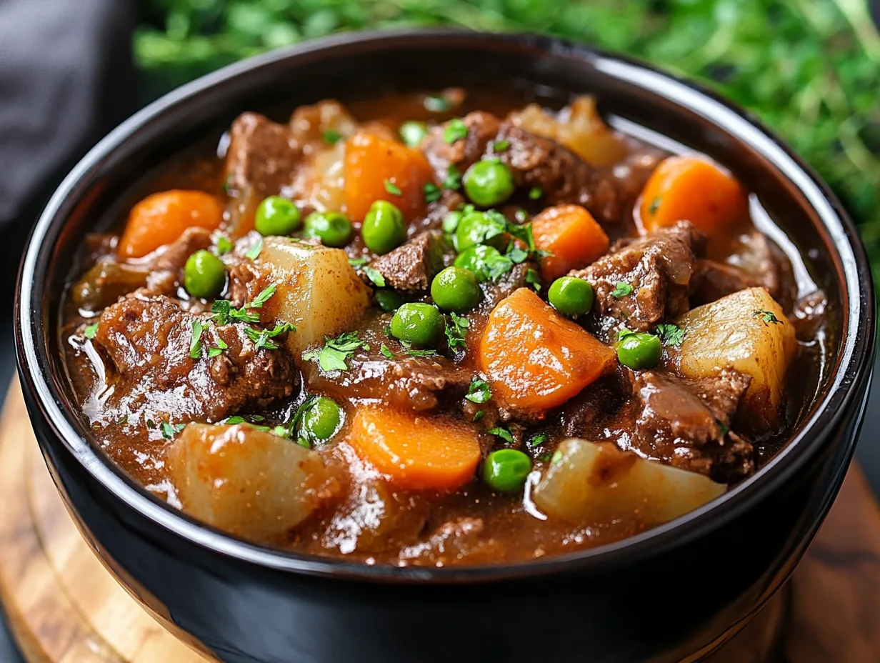 Stew cooking in a slow cooker overnight